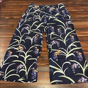 Maeve Anthropologie Navy Floral Wide Leg Colette Pants - linen blend size 28